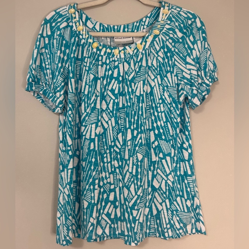 Alfred Dunner Women's Blue Patterned Top, Size PS